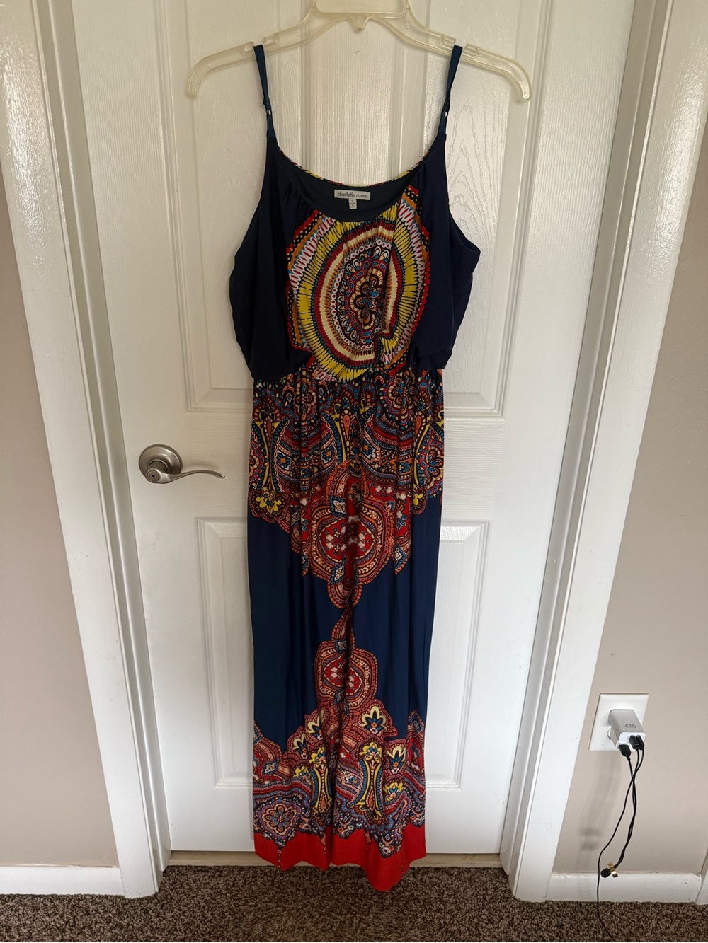Charlotte Russe Navy Maxi Dress with Multicolor Medallion Print